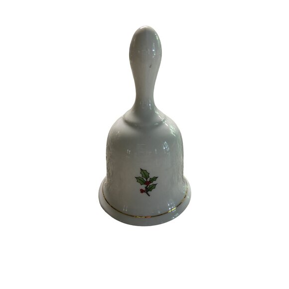 Vintage Christmas Porcelain Bell Holly Berry Gold Trim Holiday Decor Collectible - Picture 1 of 6